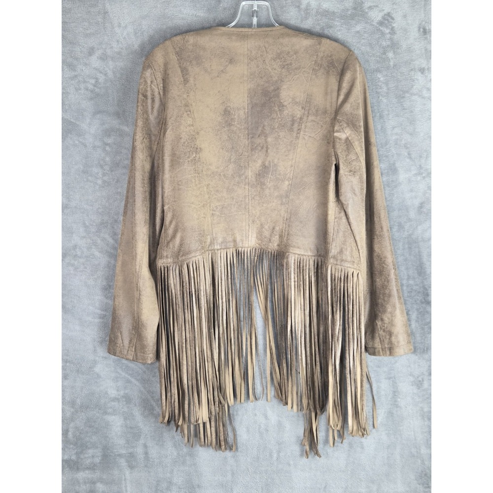 Chicos Faux Suede Fringe Jacket Brown Boho Festival Western Cowgirl Size 0 Sexy - Picture 6 of 6